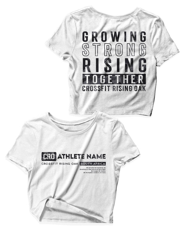Ladies White Crop Tops - Flagship - CrossFit Rising Oak - AMRAP INDUSTRIES