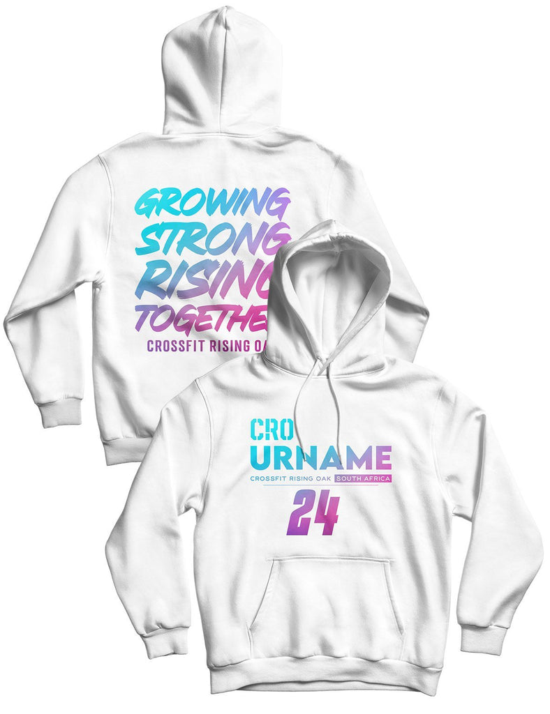 Unisex Hoodie White 240g - Custom Name - CrossFit Rising Oak - AMRAP INDUSTRIES