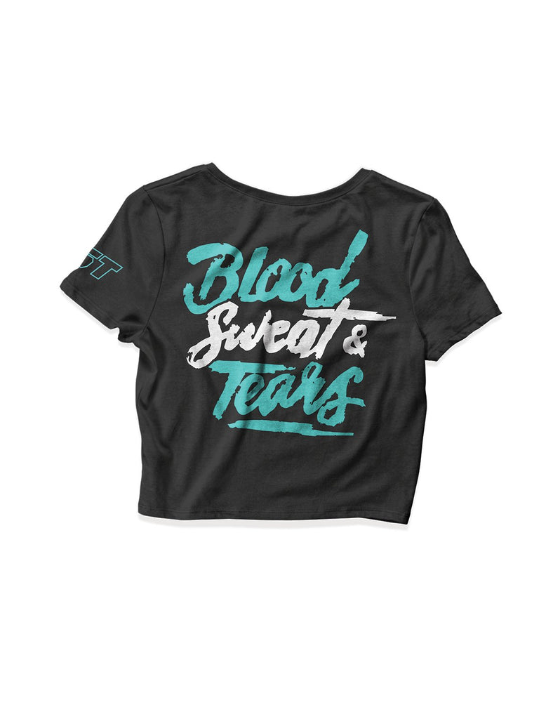 Ladies Black Crop Tops - Blood Sweat Tears Turquoise - Crossfit BST - AMRAP INDUSTRIES