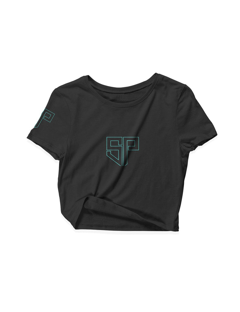Ladies Black Crop Tops - Outlined Turq - Smit Performance - AMRAP INDUSTRIES