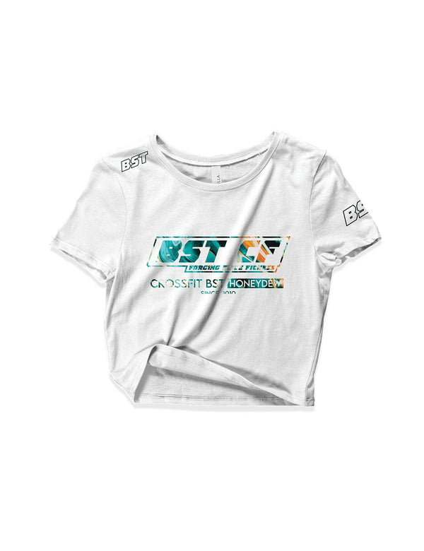 Ladies White Crop Tops - Blood Sweat Tears Mix - Crossfit BST - AMRAP INDUSTRIES